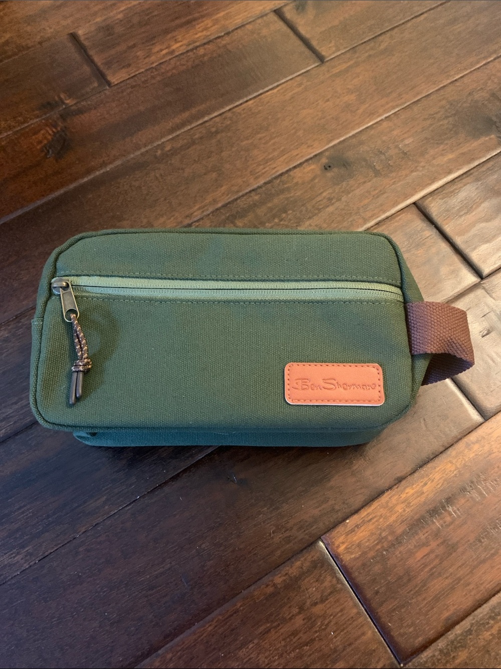 Ben Sherman Dark Green Men's Toiletry Bag with Brown Accents